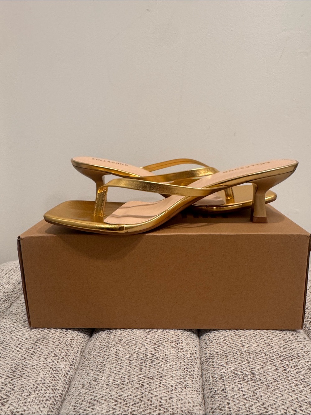 Gold Metallic Low-Heel Thong Sandals - Women